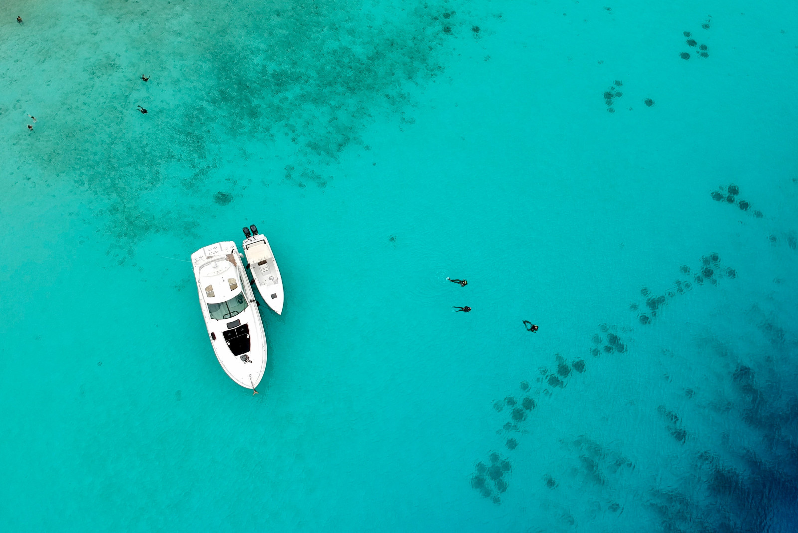 Two white boats in the blue waters in Curacao
